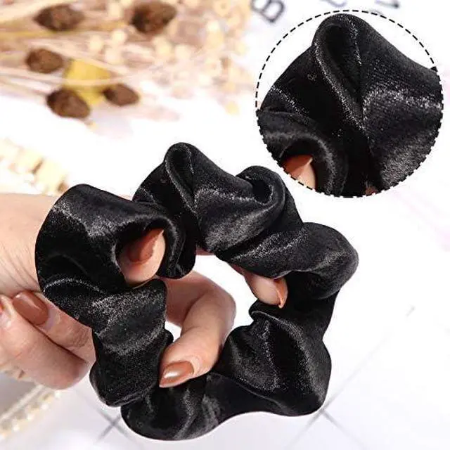 Alt view image 4 of 5 - WILLBOND 24 Pcs Satin Hair Scrunchies Elastic Ties Bulk 2 Sizes,Black | Scrunchy for Women Ponytail Bun, Skinny Large Bands for Thin Thick Hair, Stretchy Ties,Headdress Accessories ,Silky Soft