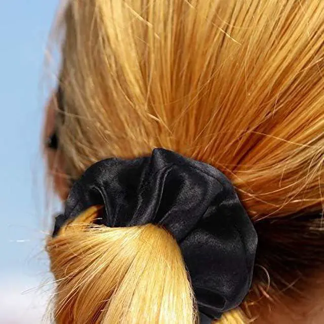 Alt view image 5 of 5 - WILLBOND 24 Pcs Satin Hair Scrunchies Elastic Ties Bulk 2 Sizes,Black | Scrunchy for Women Ponytail Bun, Skinny Large Bands for Thin Thick Hair, Stretchy Ties,Headdress Accessories ,Silky Soft