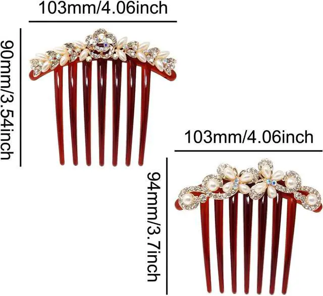 Alt view image 2 of 7 - Honbay 2PCS 7 Teeth Hair Side Combs Pearl Crystal Rhinestone Floral Twist Combs Rhinestone Flower Hairpin Decorative Hair Combs Accessories for Women (2 Style)