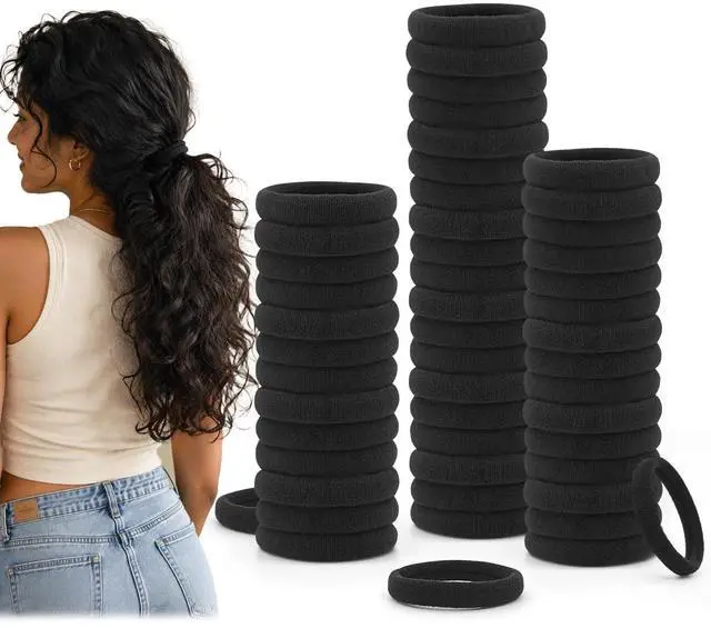 Main image of Dreamlover Black Ouchless Hair Ties for Thick Hair, 50 Pieces | Soft Stretch, Ouchless No Damage, Gentle Elastic, For Women Girls