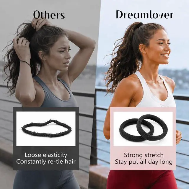 Alt view image 2 of 7 - Dreamlover Black Ouchless Hair Ties for Thick Hair, 50 Pieces | Soft Stretch, Ouchless No Damage, Gentle Elastic, For Women Girls