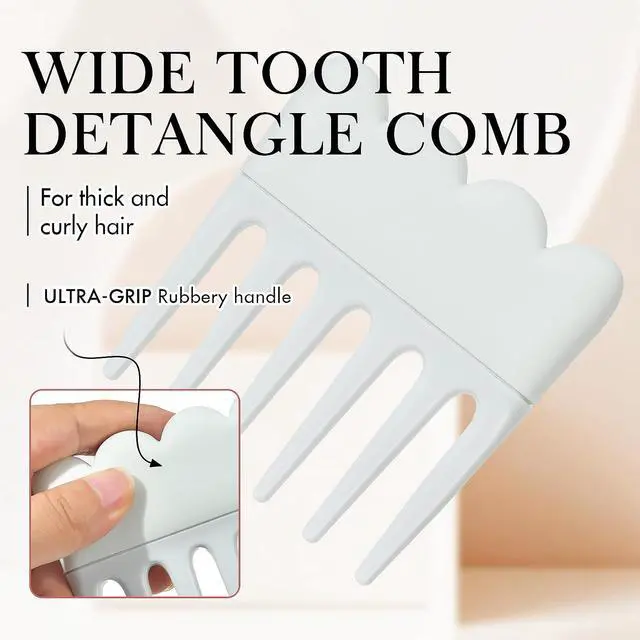 Alt view image 5 of 7 - Wide Tooth Comb, Detangling Comb for Curly Hair, Non-Slip Grip Handle, Knot-Free Tool for Natural, Coily, Thick & Curly Wet or Dry Hair, Distributes Conditioner, Light Blue
