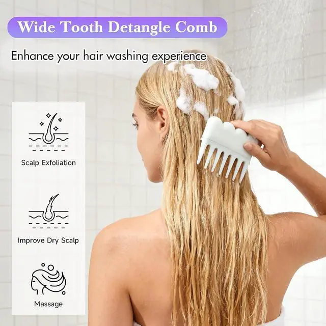 Alt view image 3 of 7 - Wide Tooth Comb, Detangling Comb for Curly Hair, Non-Slip Grip Handle, Knot-Free Tool for Natural, Coily, Thick & Curly Wet or Dry Hair, Distributes Conditioner, Light Blue