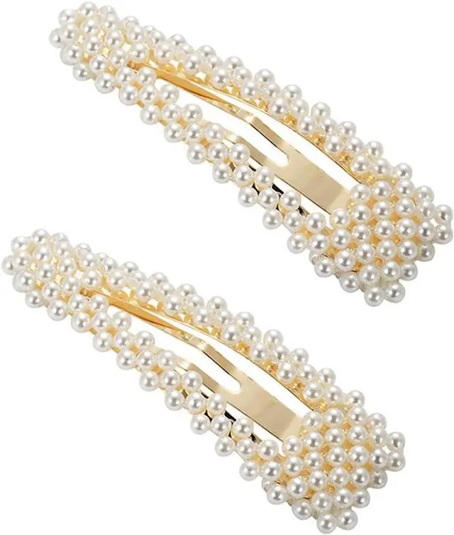 Main image of BlingKingdom 2 PCS 3.3" Pearl Hair Clips, Snap Barrettes for Girls Women | Pearl Snap Hair Clips, Tightly, Elegant and Sweet Hair Styles, for Bridesmaid, Wedding
