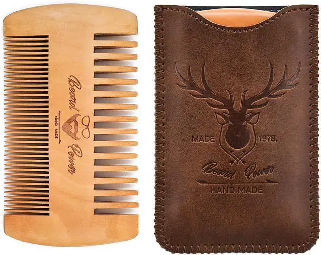 Main image of Wooden Beard comb for Men with Travel Case | Small Pocket Size, Nature Wood, Hair & Beard Use, Deer Print