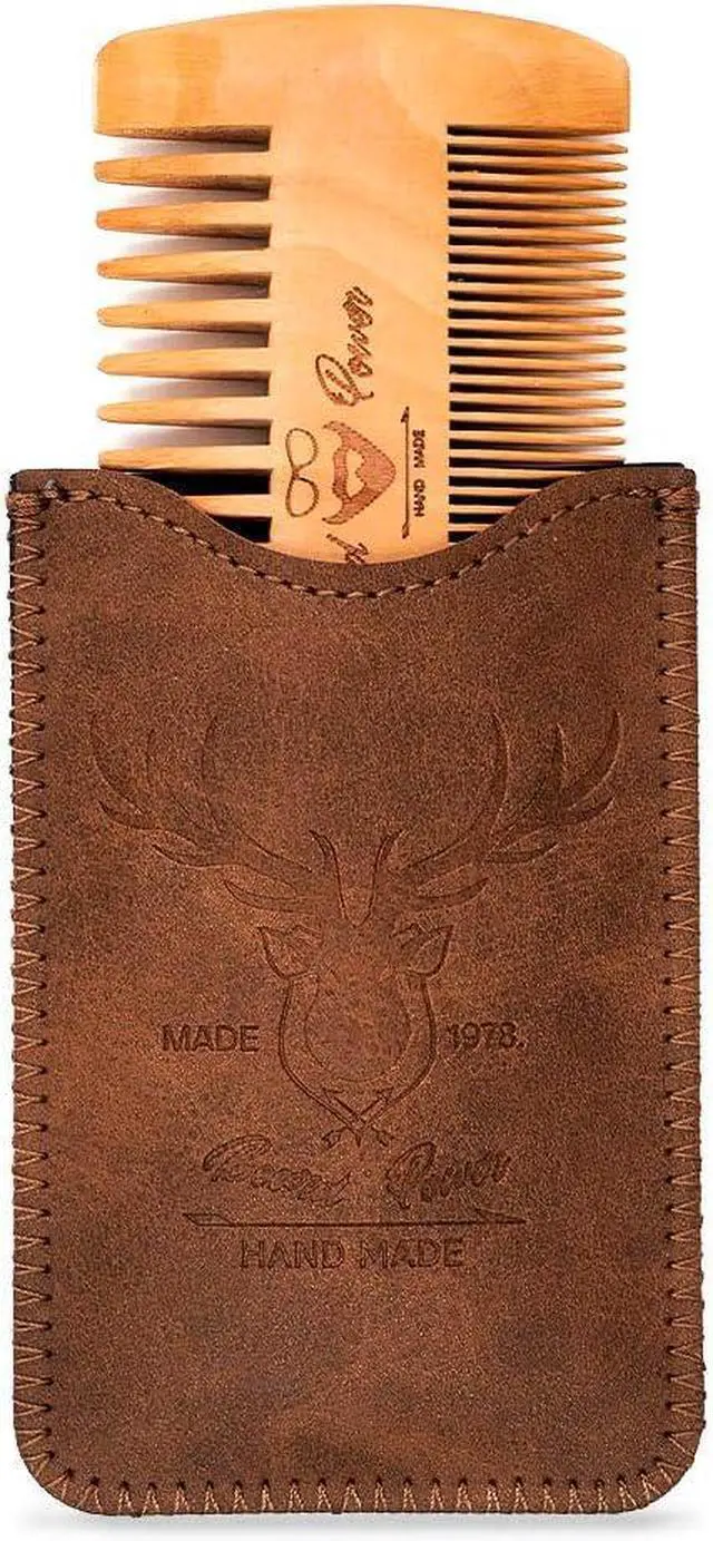 Alt view image 3 of 7 - Wooden Beard comb for Men with Travel Case | Small Pocket Size, Nature Wood, Hair & Beard Use, Deer Print