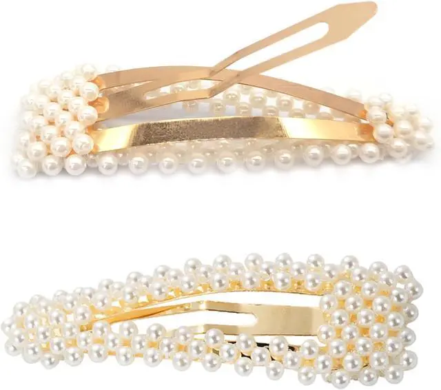 Alt view image 2 of 7 - BlingKingdom 2 PCS 3.3" Pearl Hair Clips, Snap Barrettes for Girls Women | Pearl Snap Hair Clips, Tightly, Elegant and Sweet Hair Styles, for Bridesmaid, Wedding