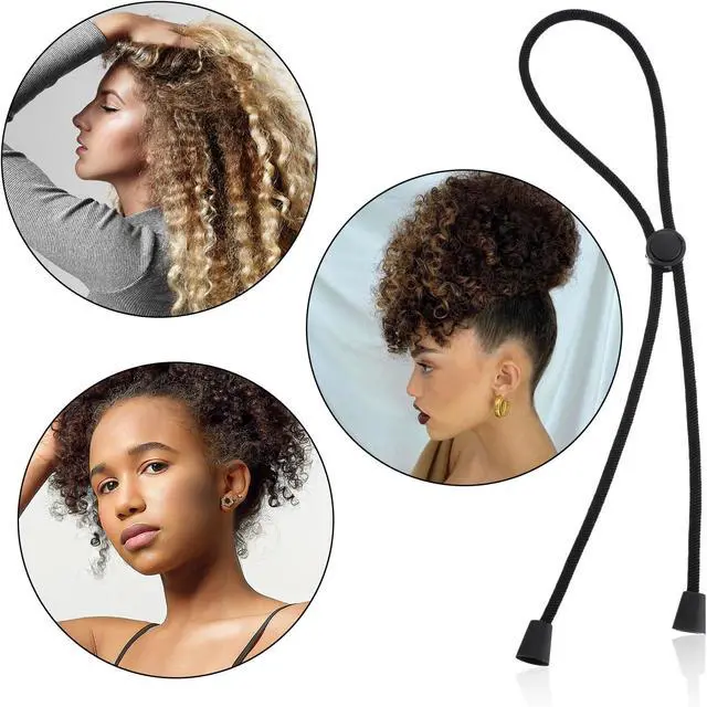 Alt view image 3 of 7 - 6 Piece Adjustable Hair Ties for Thick Black Drawstring Hair Accessories Silk Soft Ponytail Holders Satin Hairband for Curly Heavy Hairstyle
