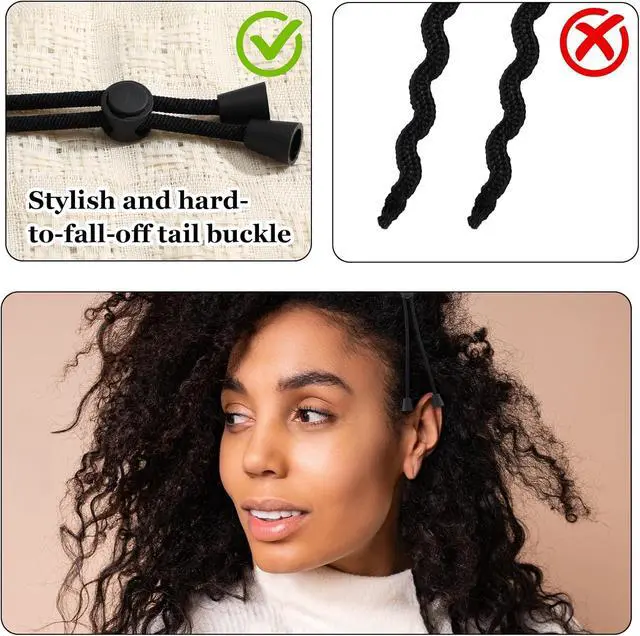 Alt view image 7 of 7 - 6 Piece Adjustable Hair Ties for Thick Black Drawstring Hair Accessories Silk Soft Ponytail Holders Satin Hairband for Curly Heavy Hairstyle