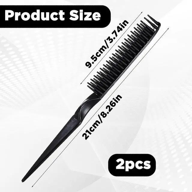 Alt view image 2 of 7 - 3 Row Hair Comb Set Rat Tail Styling Comb Curly Hair Styling Brush Black Unbraider Combs for Women Men Detangling Styling(2PCS)