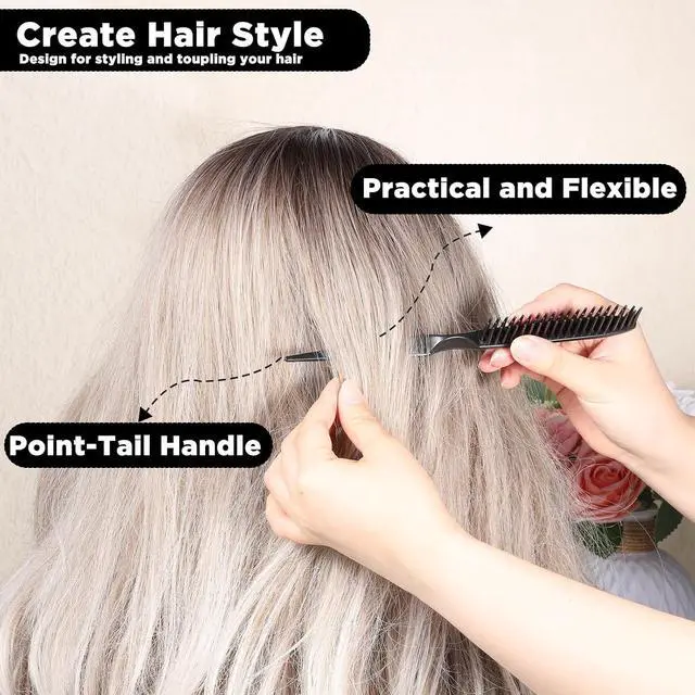 Alt view image 7 of 7 - 3 Row Hair Comb Set Rat Tail Styling Comb Curly Hair Styling Brush Black Unbraider Combs for Women Men Detangling Styling(2PCS)