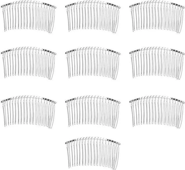 Main image of Rocutus 10pcs 20 Teeth Fancy DIY Metal Wire Hair Clip Combs, Stainless Steel, Silver, for Women's Wedding Veil, Bridal, Hair Pieces, Headdresses, Craft Projects