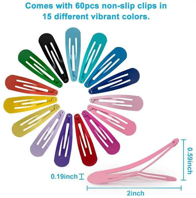Alt view image 4 of 7 - BetyBedy 60 Pcs Hair Barrettes, Non-Slip Hair Clips, 2 Inch Metal Hairpins Accessories for Toddlers, Girls, Kids, Teens, Women (15 Assorted Colors)