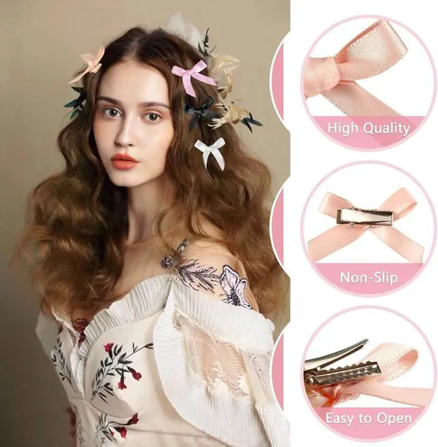 Alt view image 3 of 7 - 100Pcs Bow Hair Clips, Small Hair Bow Clip for women Girls, Mini Cute bowknot Hair Clips Barrettes Pins Metal Y2k Hair Accessories for Braids Teens Stage Concert Christmas Ballet Style