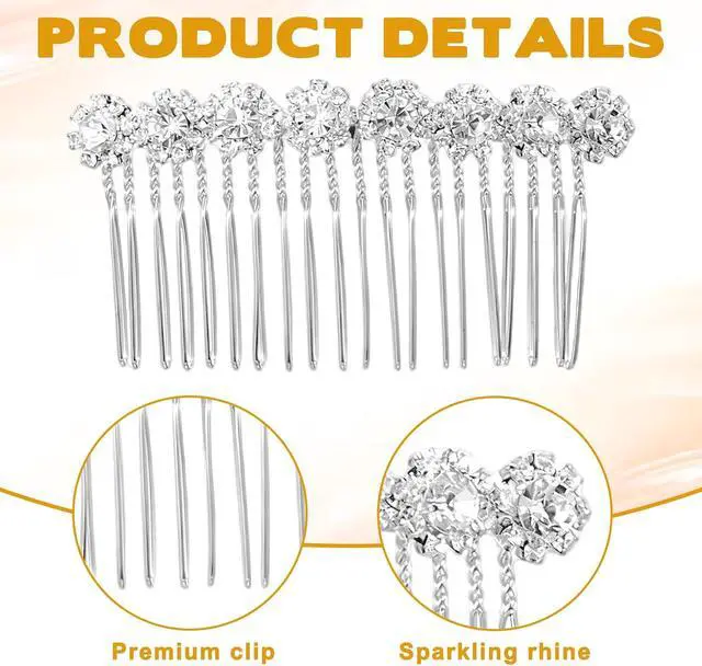 Alt view image 3 of 7 - 2Pcs Rhinestone Side Hair Combs Alloy Pearl Hair Comb Hairs Combs for Women Accessories Bridal Jewelry Clips Comb Flower Hairs Side Comb for Women Bridal Wedding(Silver)