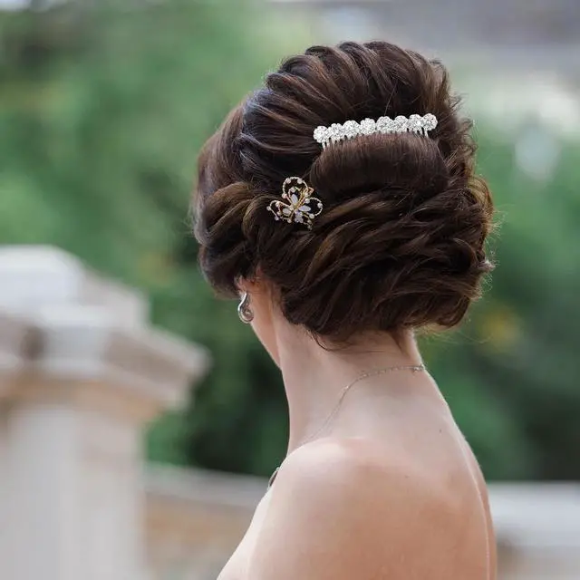 Alt view image 4 of 7 - 2Pcs Rhinestone Side Hair Combs Alloy Pearl Hair Comb Hairs Combs for Women Accessories Bridal Jewelry Clips Comb Flower Hairs Side Comb for Women Bridal Wedding(Silver)