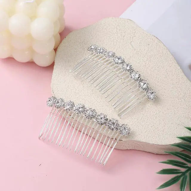 Alt view image 5 of 7 - 2Pcs Rhinestone Side Hair Combs Alloy Pearl Hair Comb Hairs Combs for Women Accessories Bridal Jewelry Clips Comb Flower Hairs Side Comb for Women Bridal Wedding(Silver)