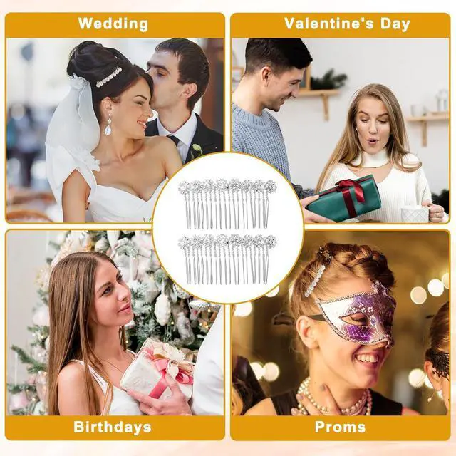 Alt view image 7 of 7 - 2Pcs Rhinestone Side Hair Combs Alloy Pearl Hair Comb Hairs Combs for Women Accessories Bridal Jewelry Clips Comb Flower Hairs Side Comb for Women Bridal Wedding(Silver)