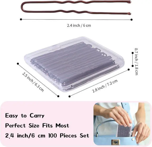 Alt view image 2 of 6 - U Shaped Hair Pins, 100PCS 2.4inch Bun Hair Pins for Women Kids Girls Hairdressing Salon with Storage Box, for All Hair Types - Brown