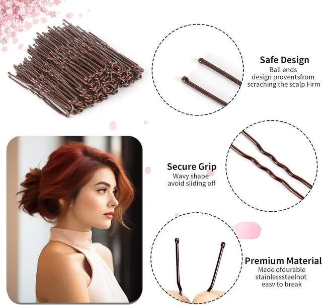 Alt view image 3 of 6 - U Shaped Hair Pins, 100PCS 2.4inch Bun Hair Pins for Women Kids Girls Hairdressing Salon with Storage Box, for All Hair Types - Brown