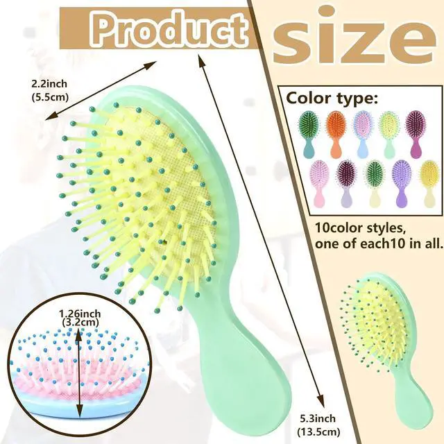 Alt view image 2 of 7 - TKOnline 10 Pack Small Hair Brush Air Cushion Hairbrush Travel Detangling Brush Oval Scalp Massage Combs Mini Wet Hair Brush for Women Girls