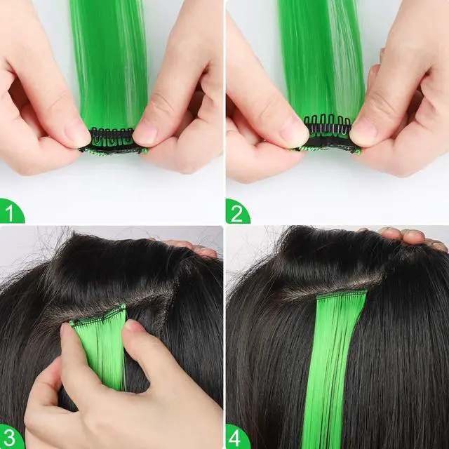 Alt view image 4 of 7 - YaFex 12 Pcs Clip in Hair Extensions, 22 Inch Colored Hair Extensions Party Highlights Long Straight Synthetic Hairpieces for Women Kids Girls (Rainbow)