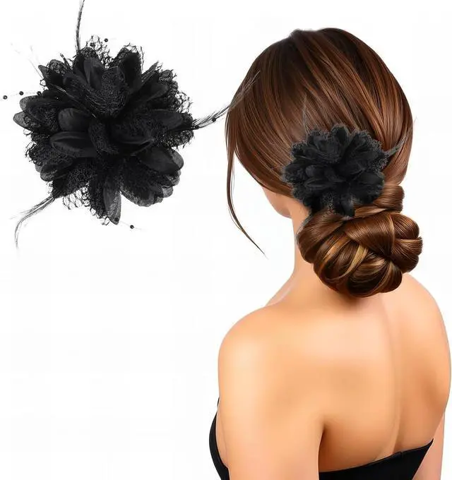 Main image of Giantree Rose Hair Clip, Flower Hair Clips for Women, Artificial Flower Brooch Hair Feathers Headwear for Wedding Prom Party