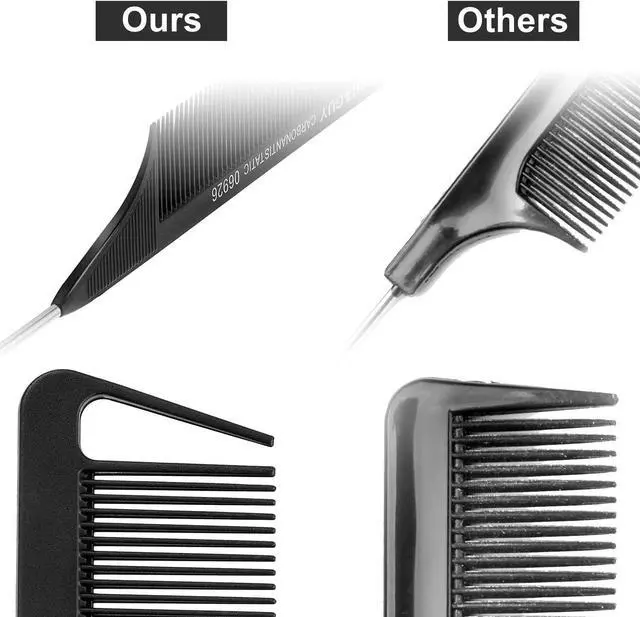 Alt view image 3 of 7 - Boao 12 Packs Rat Tail Combs Hair Comb Stainless Steel Pin Tail Carbon Fiber Heat Resistant for Women Braids Hair Styling(Black)