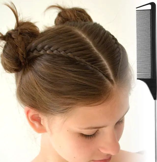 Alt view image 7 of 7 - Boao 12 Packs Rat Tail Combs Hair Comb Stainless Steel Pin Tail Carbon Fiber Heat Resistant for Women Braids Hair Styling(Black)