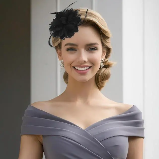 Alt view image 4 of 7 - Giantree Rose Hair Clip, Flower Hair Clips for Women, Artificial Flower Brooch Hair Feathers Headwear for Wedding Prom Party