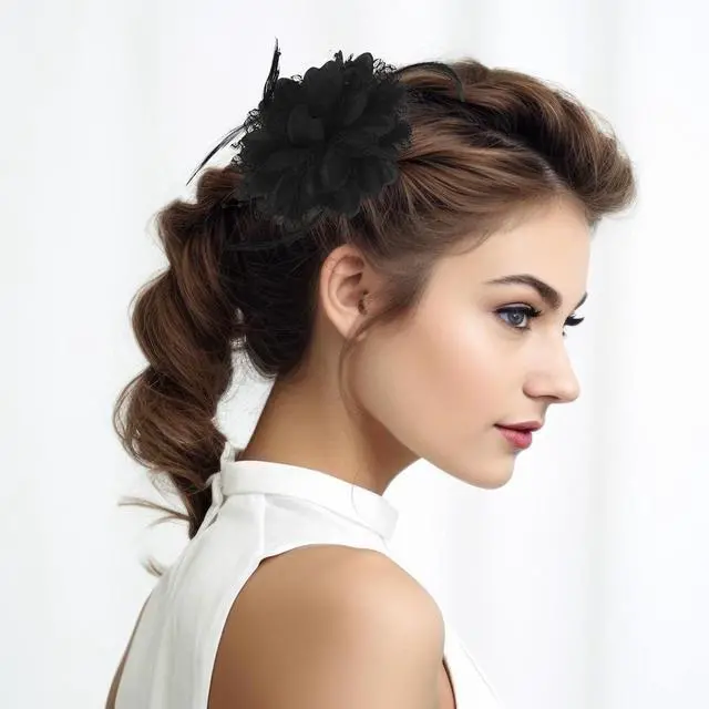 Alt view image 5 of 7 - Giantree Rose Hair Clip, Flower Hair Clips for Women, Artificial Flower Brooch Hair Feathers Headwear for Wedding Prom Party