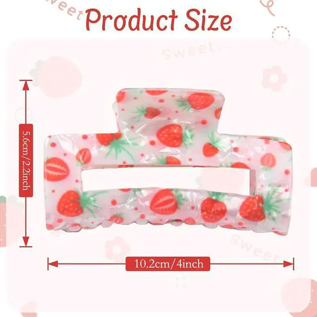 Alt view image 2 of 7 - Strawberry Hair Clips,Summer Fruit Hair Claw Clips for Women,Square Non-Slip Hair Jaw Clamp Girl Hair Accessories for Spring Summer Theme Party(03)