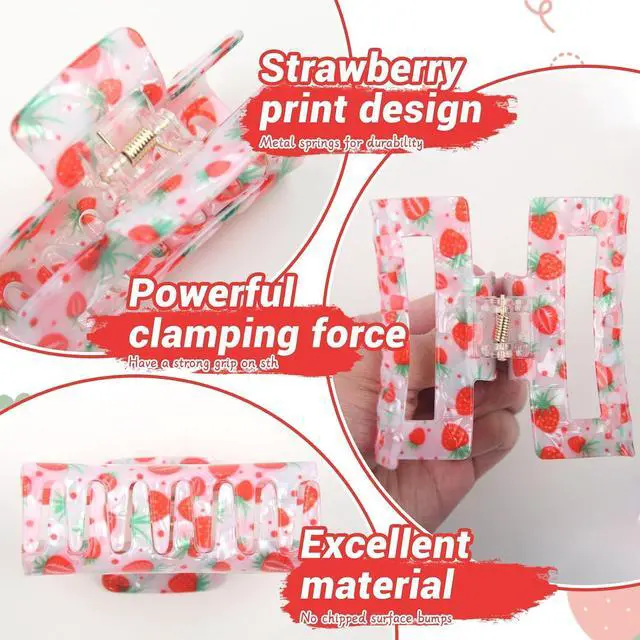 Alt view image 3 of 7 - Strawberry Hair Clips,Summer Fruit Hair Claw Clips for Women,Square Non-Slip Hair Jaw Clamp Girl Hair Accessories for Spring Summer Theme Party(03)