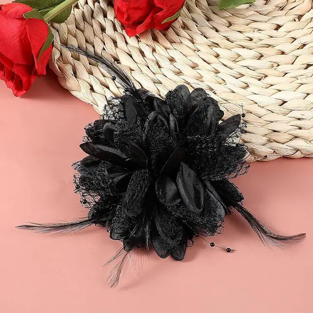 Alt view image 7 of 7 - Giantree Rose Hair Clip, Flower Hair Clips for Women, Artificial Flower Brooch Hair Feathers Headwear for Wedding Prom Party