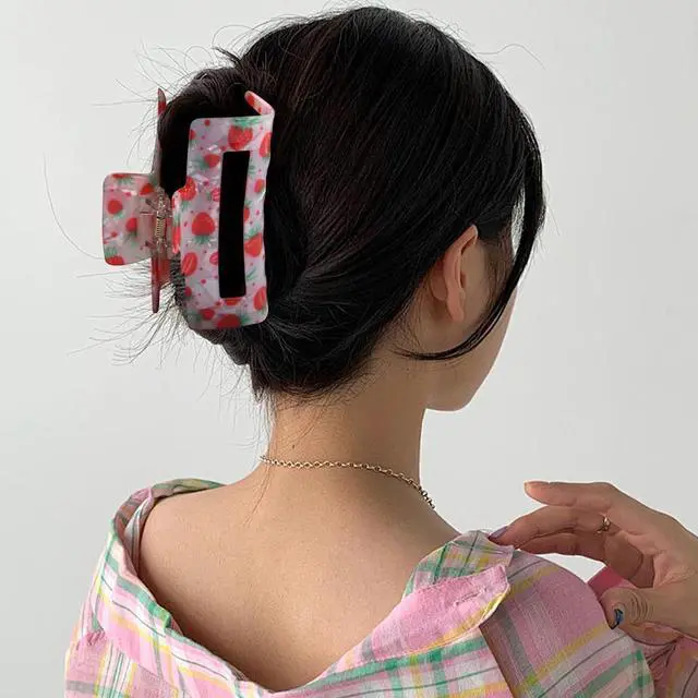 Alt view image 5 of 7 - Strawberry Hair Clips,Summer Fruit Hair Claw Clips for Women,Square Non-Slip Hair Jaw Clamp Girl Hair Accessories for Spring Summer Theme Party(03)