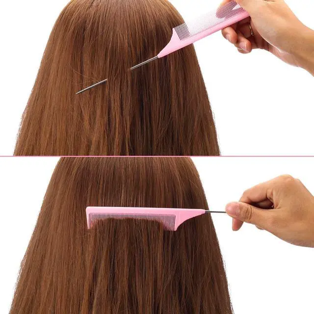 Alt view image 7 of 7 - Leinuosen 3 Pack 9 Inch Rat Tail Comb with Metal Pick, Carbon Fiber,Pink | Heat Resistant Styling, Lightweight Sectioning, Fine Tooth for Precise Parting, Teasing Tool for Wigs and Women Haircare