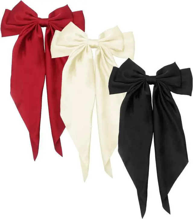 Main image of HAALII Hair Accessories - 3 Pcs Oversized Satin Hair Barrettes, Ribbon Bowknot Clips for Women