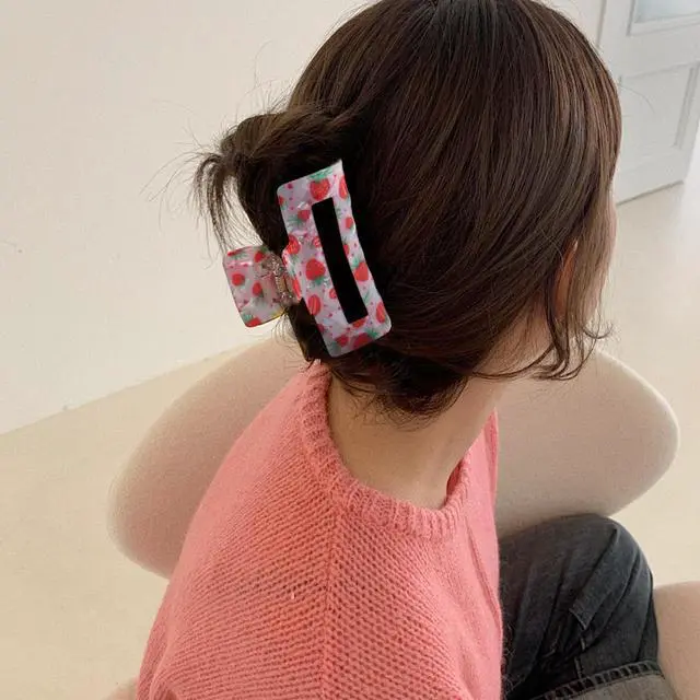 Alt view image 7 of 7 - Strawberry Hair Clips,Summer Fruit Hair Claw Clips for Women,Square Non-Slip Hair Jaw Clamp Girl Hair Accessories for Spring Summer Theme Party(03)