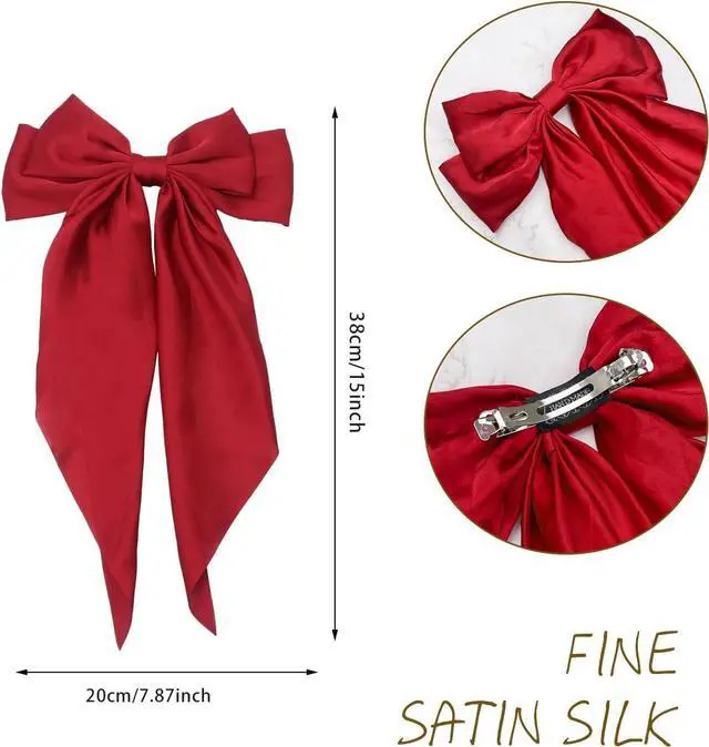 Alt view image 2 of 7 - HAALII Hair Accessories - 3 Pcs Oversized Satin Hair Barrettes, Ribbon Bowknot Clips for Women