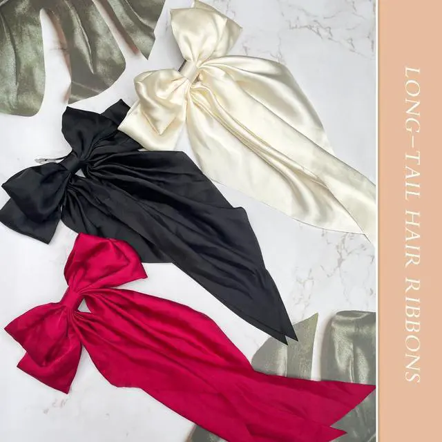 Alt view image 3 of 7 - HAALII Hair Accessories - 3 Pcs Oversized Satin Hair Barrettes, Ribbon Bowknot Clips for Women