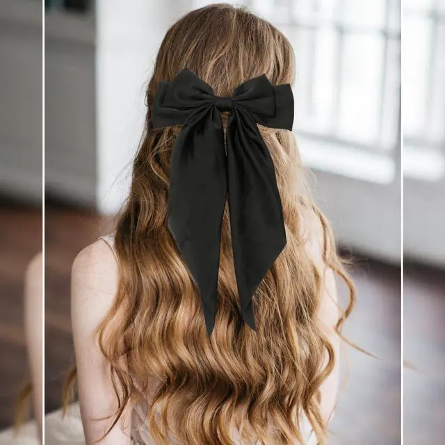 Alt view image 4 of 7 - HAALII Hair Accessories - 3 Pcs Oversized Satin Hair Barrettes, Ribbon Bowknot Clips for Women