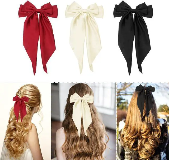 Alt view image 5 of 7 - HAALII Hair Accessories - 3 Pcs Oversized Satin Hair Barrettes, Ribbon Bowknot Clips for Women