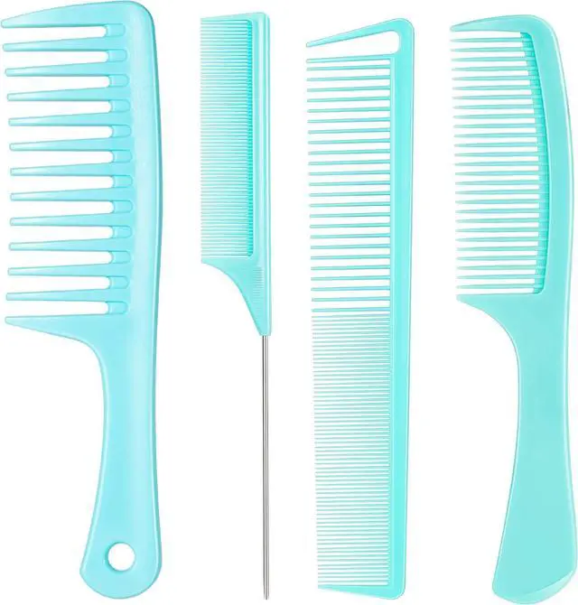 Main image of SALONSILK Mint Green 4PCS Professional Comb Set, Wide Tooth Rat Tail Fine Tooth Hair Combs, Braiding Cutting Barber Styling Curly Parting Set for Men and Women