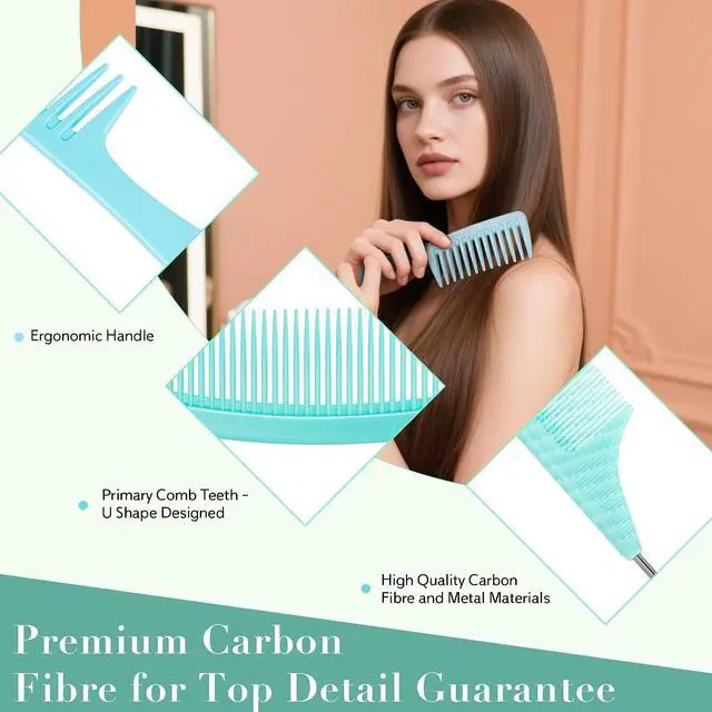 Alt view image 3 of 7 - SALONSILK Mint Green 4PCS Professional Comb Set, Wide Tooth Rat Tail Fine Tooth Hair Combs, Braiding Cutting Barber Styling Curly Parting Set for Men and Women