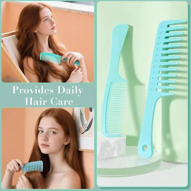 Alt view image 6 of 7 - SALONSILK Mint Green 4PCS Professional Comb Set, Wide Tooth Rat Tail Fine Tooth Hair Combs, Braiding Cutting Barber Styling Curly Parting Set for Men and Women