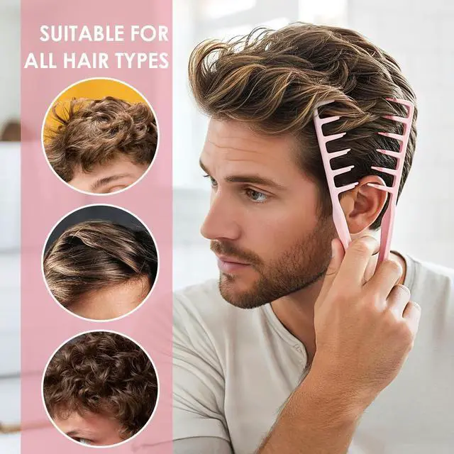 Alt view image 2 of 6 - 2 Pack Texture Comb, Volumizing Wide-Tooth Hair Combs for Root Lift & Fluffy Styling, Dual Wide & Fine Tooth Design, Non-Slip Lightweight Hair Styling Tools (Grey+Pink)
