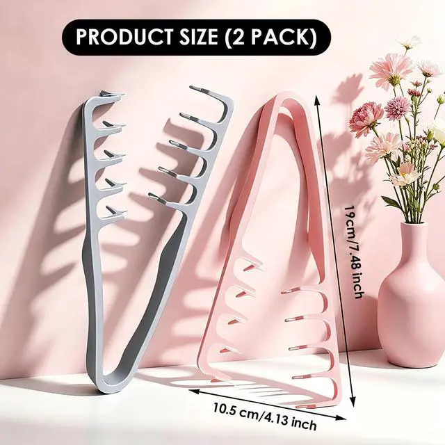 Alt view image 3 of 6 - 2 Pack Texture Comb, Volumizing Wide-Tooth Hair Combs for Root Lift & Fluffy Styling, Dual Wide & Fine Tooth Design, Non-Slip Lightweight Hair Styling Tools (Grey+Pink)