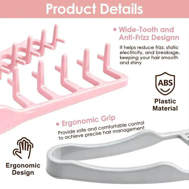 Alt view image 4 of 6 - 2 Pack Texture Comb, Volumizing Wide-Tooth Hair Combs for Root Lift & Fluffy Styling, Dual Wide & Fine Tooth Design, Non-Slip Lightweight Hair Styling Tools (Grey+Pink)