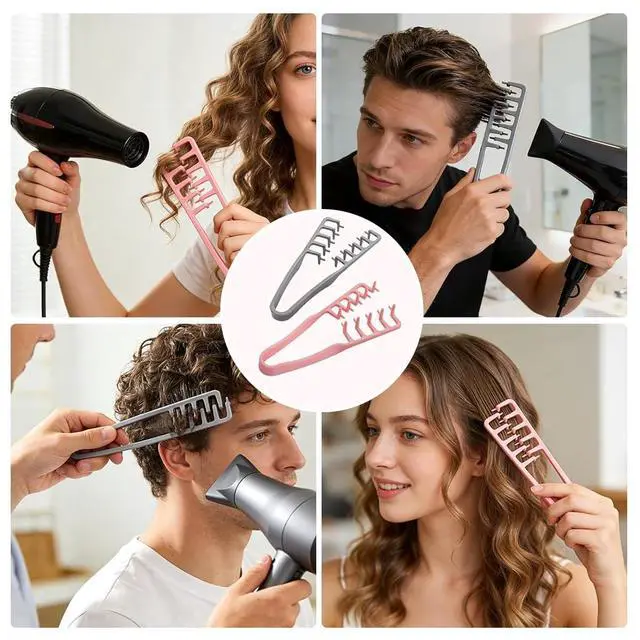 Alt view image 6 of 6 - 2 Pack Texture Comb, Volumizing Wide-Tooth Hair Combs for Root Lift & Fluffy Styling, Dual Wide & Fine Tooth Design, Non-Slip Lightweight Hair Styling Tools (Grey+Pink)