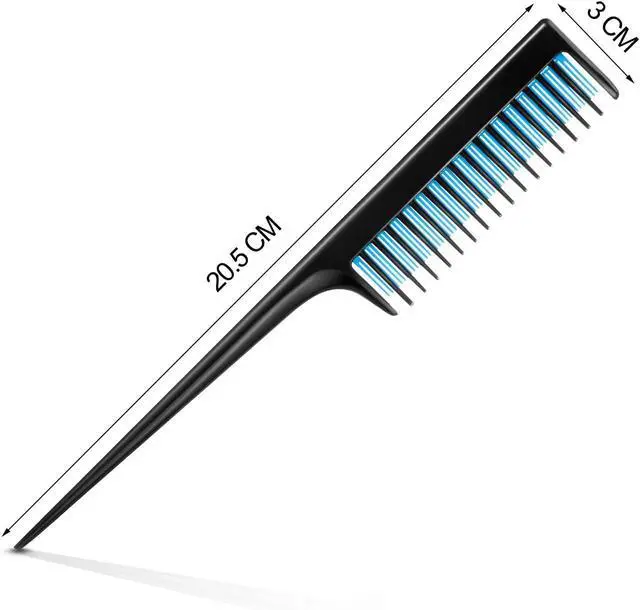 Alt view image 2 of 6 - Leinuosen 3 Pcs 8 Inch Rat Tail Teasing Hair Comb,Black and Blue | Fine Tooth Styling for Backcombing Volume, Lightweight Sectioning with Pick Tail, Parting Tool for Women Salon